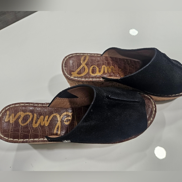 Ladies Sam Edelman Black Suede Cork Wedge Sandals 8M 38 - Picture 4 of 14